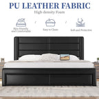 Cadre de lit tapissé Yaheetech avec 4 tiroirs de rangement et ports USB intégrés