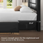 Cadre de lit tapissé Yaheetech avec 4 tiroirs de rangement et ports USB intégrés