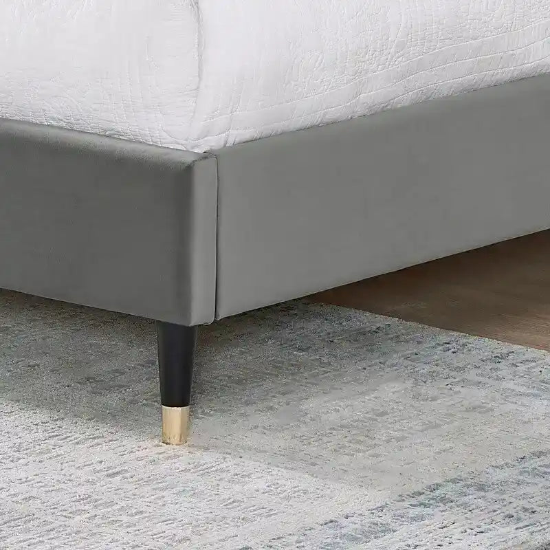 Lit plateforme à oreilles en velours, taille Queen/King