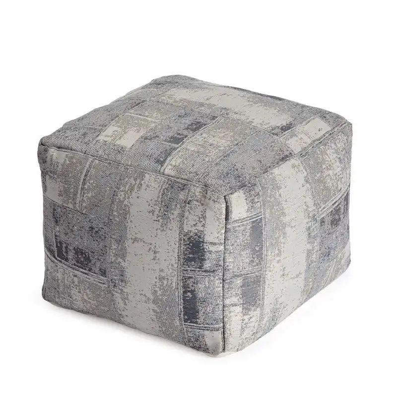 Pouf ottoman carré Jani Biarritz gris et ivoire de 56 cm – Repose-pieds fait main pour salon et chambre