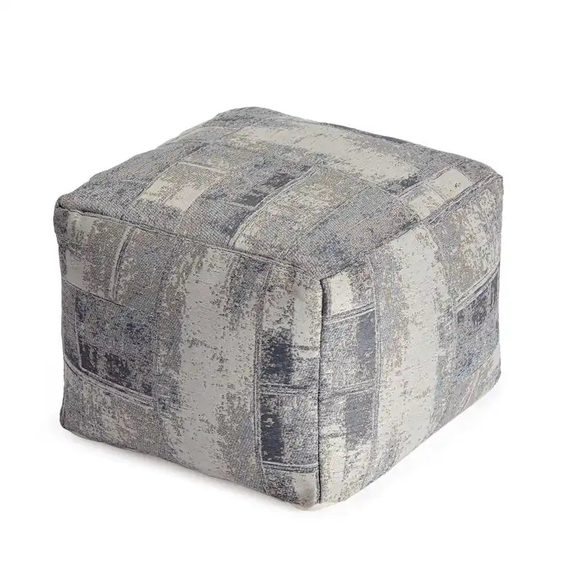 Pouf ottoman carré Jani Biarritz gris et ivoire de 56 cm – Repose-pieds fait main pour salon et chambre