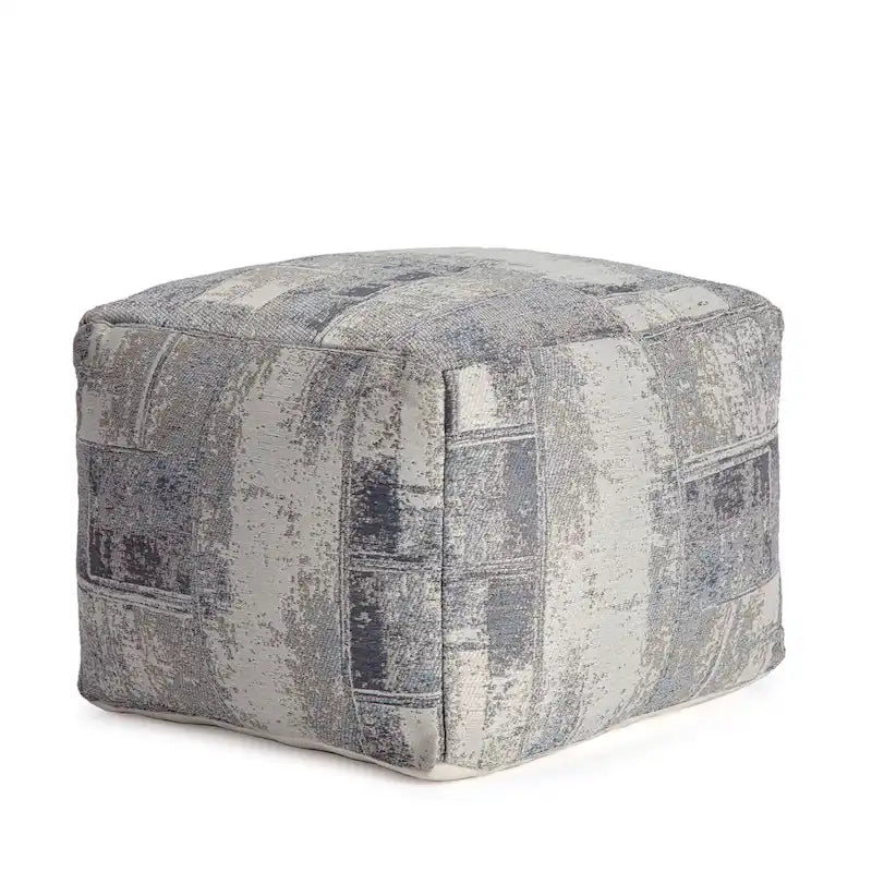 Pouf ottoman carré Jani Biarritz gris et ivoire de 56 cm – Repose-pieds fait main pour salon et chambre