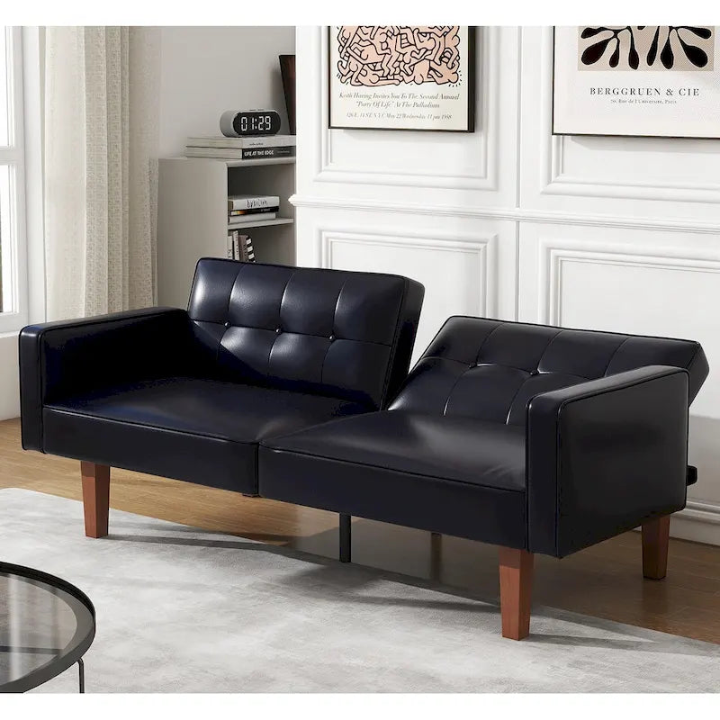 Canapé-lit futon, canapé en similicuir à mémoire de forme, causeuse convertible moderne pour petit salon