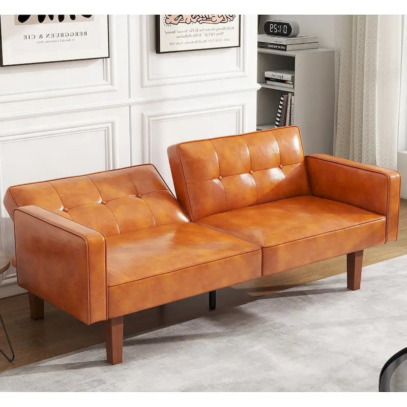 Canapé-lit futon, canapé en similicuir à mémoire de forme, causeuse convertible moderne pour petit salon