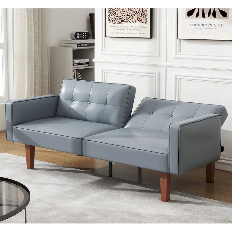 Canapé-lit futon, canapé en similicuir à mémoire de forme, causeuse convertible moderne pour petit salon
