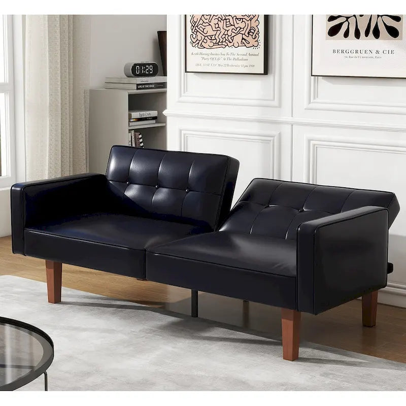 Canapé-lit futon, canapé en similicuir à mémoire de forme, causeuse convertible moderne pour petit salon
