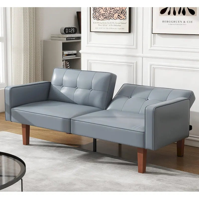 Canapé-lit futon, canapé en similicuir à mémoire de forme, causeuse convertible moderne pour petit salon