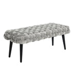 Chunky Woven Velvet Entryway Bench with Wood Legs