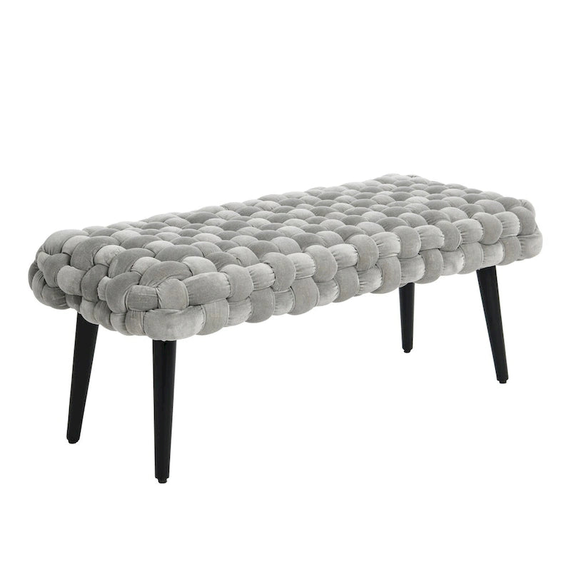 Chunky Woven Velvet Entryway Bench with Wood Legs