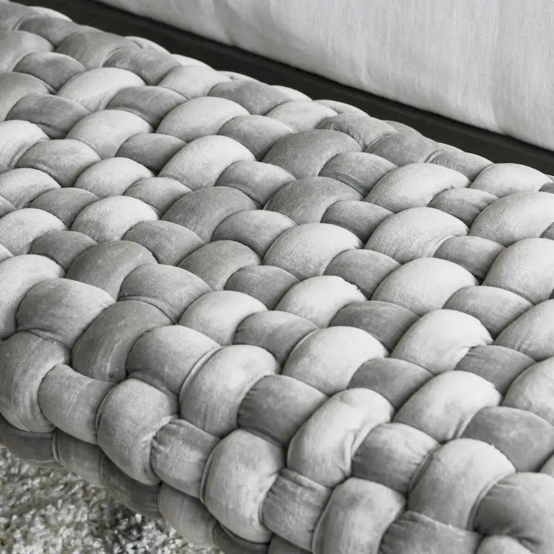 Banc d'entrée en velours tissé épais avec pieds en bois