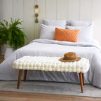 Banc d'entrée en velours tissé épais avec pieds en bois