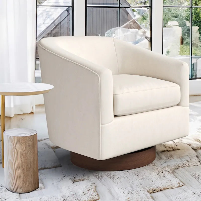 Modern Accent Chair Upholstered Fabric Living Room Swivel Barrel Armchair Wood Frame