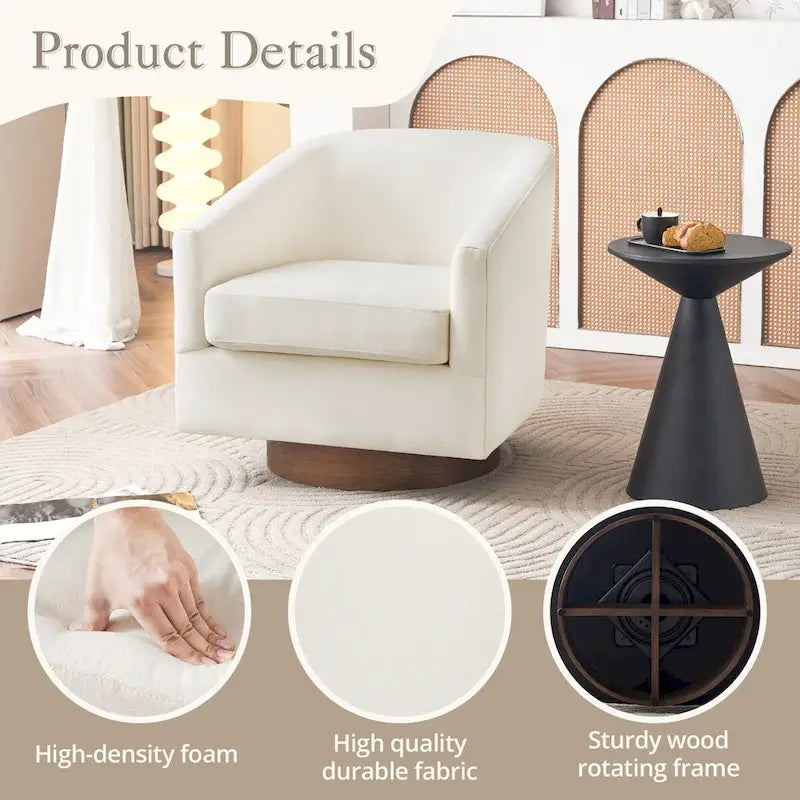 Fauteuil pivotant moderne en tissu pour salon, structure en bois