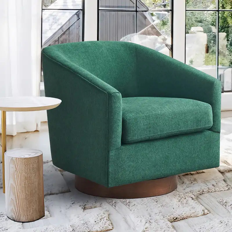 Fauteuil pivotant moderne en tissu pour salon, structure en bois