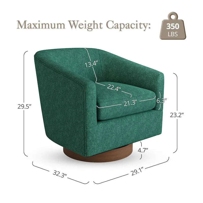 Fauteuil pivotant moderne en tissu pour salon, structure en bois