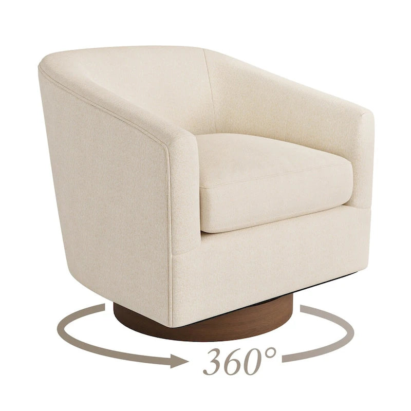 Fauteuil pivotant moderne en tissu pour salon, structure en bois