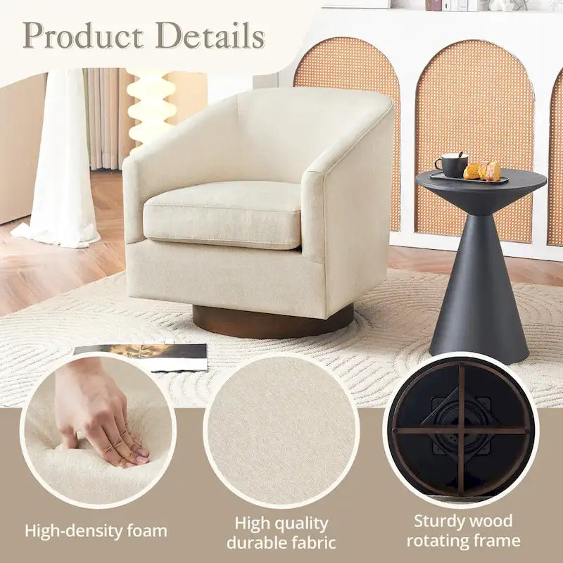 Fauteuil pivotant moderne en tissu pour salon, structure en bois