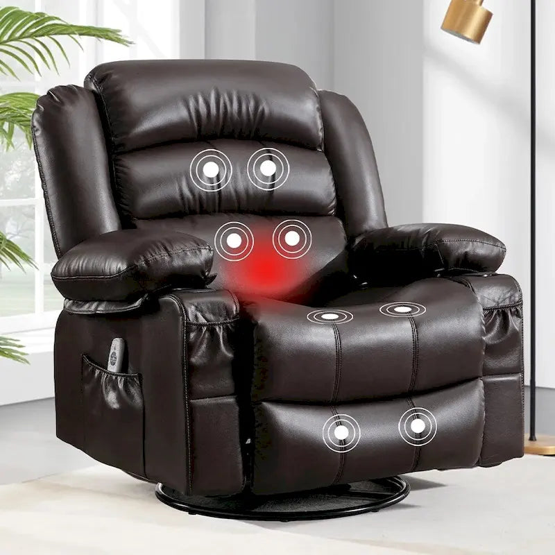 Fauteuil inclinable, pivotant et berçant manuel moderne, fauteuil massant et chauffant