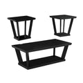 3 Piece Coffee Table Set, Angled Tapered Design, Black Rectangular Top