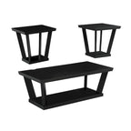3 Piece Coffee Table Set, Angled Tapered Design, Black Rectangular Top