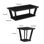 Ensemble de 3 tables basses, design conique incliné, plateau rectangulaire noir