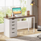 Bureau d'ordinateur en bois de 119 cm avec 5 tiroirs, bureau d'écriture avec cadre en métal pour chambre et bureau
