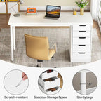 Bureau d'ordinateur en bois de 119 cm avec 5 tiroirs, bureau d'écriture avec cadre en métal pour chambre et bureau