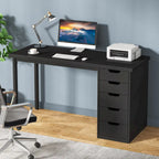 Bureau d'ordinateur en bois de 119 cm avec 5 tiroirs, bureau d'écriture avec cadre en métal pour chambre et bureau