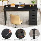 Bureau d'ordinateur en bois de 119 cm avec 5 tiroirs, bureau d'écriture avec cadre en métal pour chambre et bureau