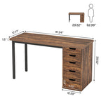 Bureau d'ordinateur en bois de 119 cm avec 5 tiroirs, bureau d'écriture avec cadre en métal pour chambre et bureau
